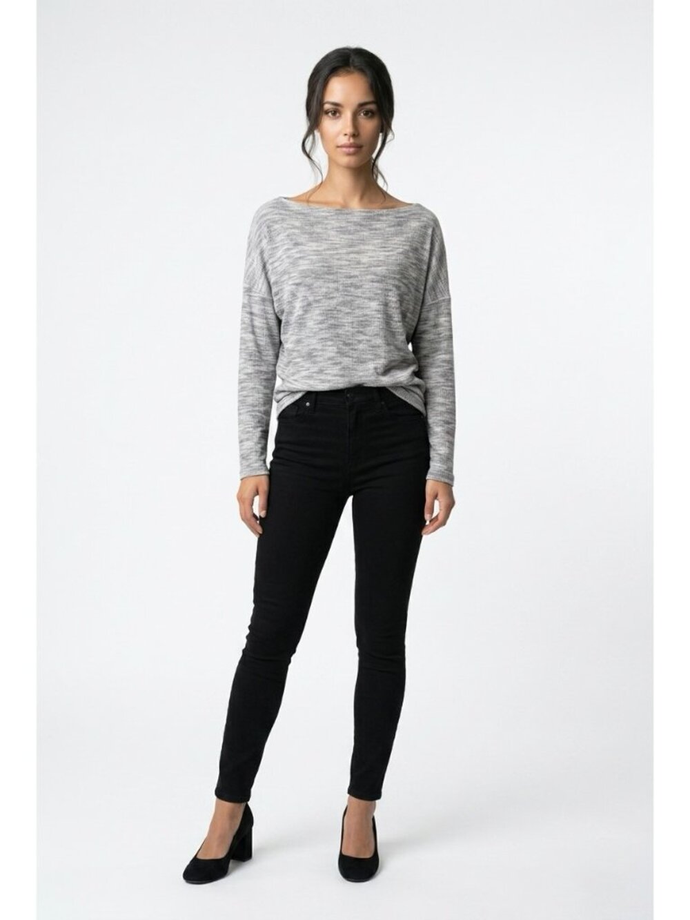 NWT Express One Eleven Gray Marled Boatneck Long Sleeve Top Size L